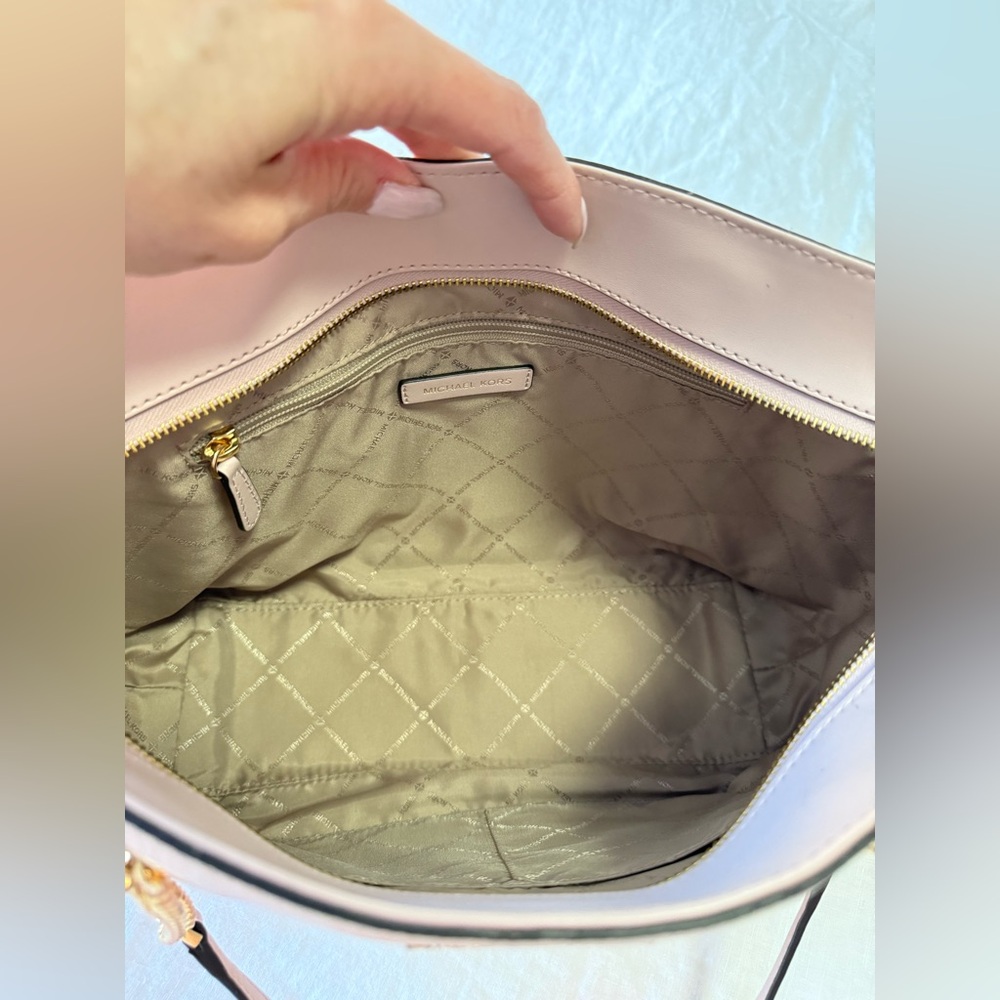 MICHAEL KORS Jet Set Item Leather Medium Front Zip Chain Tote Powder Blush - Picture 8 of 11